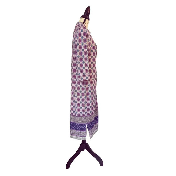 Chico's Floral Medallion Collared 3/4 Sleeve Button Front Multicolor Dress Sz M - Picture 4 of 11